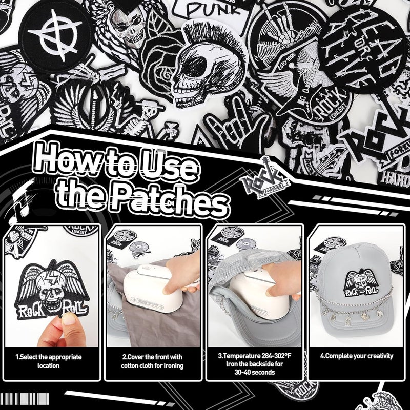 Meneng Punk Rock Iron On Patches for Jackets: 45Pcs Dark Goth Patch for DIY Crafts - Vintage Skull Sew On Appliques Patches for Jeans Vests Hats Backpacks Shirts - Image 2